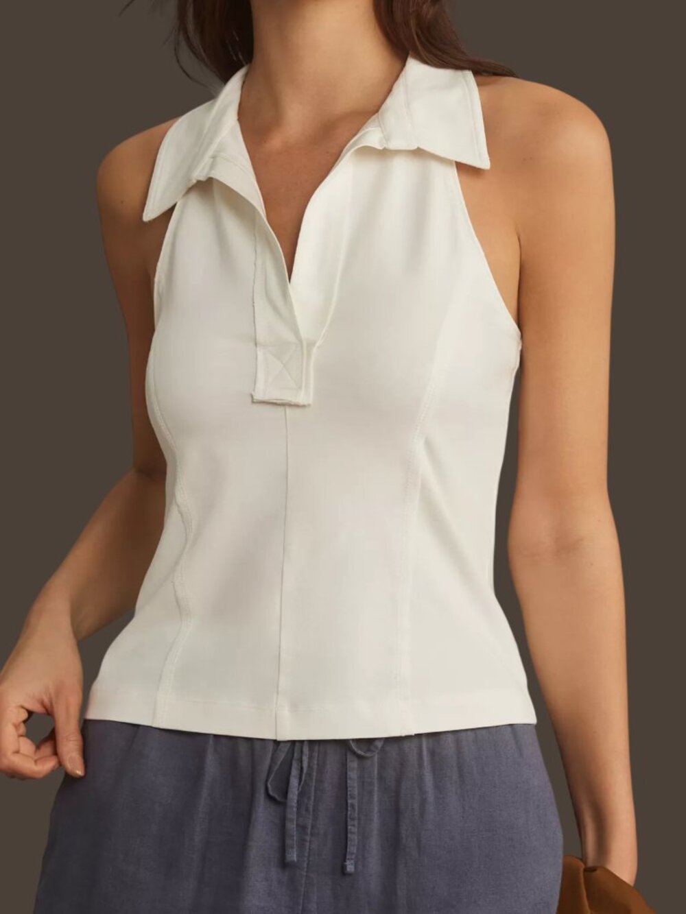 Anthropologie Pilcro Reworked Halter Tank V Neck White Large